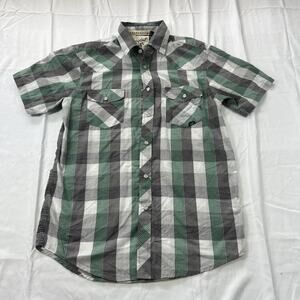 Coastal Mens Button Up Shirt Size Small Green Plaid Short Sleeve C88